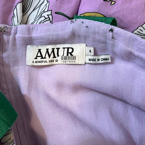 AMUR Leone Floral V Neck Sleeveless Midi Dress Purple Womens Size 4 Garden - Picture 13 of 16